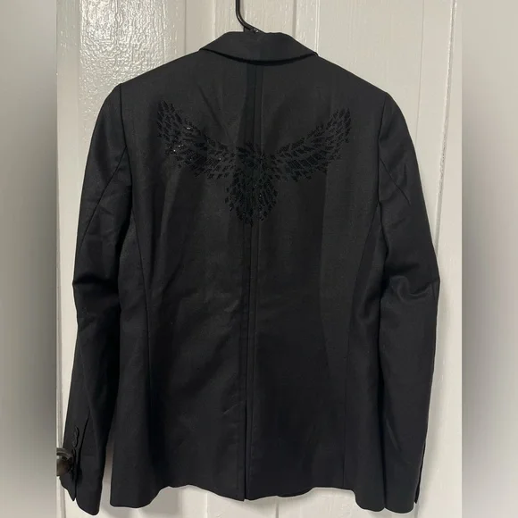 Zadig & Voltaire Bird Studded Back Black 2 Button Blazer Jacket size small - Picture 2 of 9